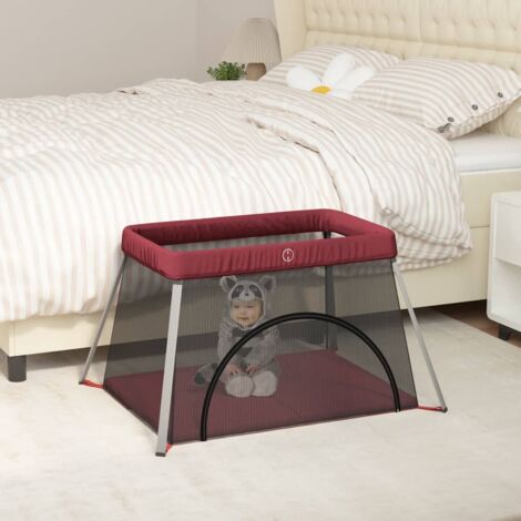 Parc pour bébé avec matelas Rouge Tissu de lin vidaXL