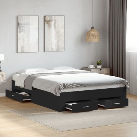 Cadre de lit avec tiroirs sans matelas noir 135x190 cm vidaXL