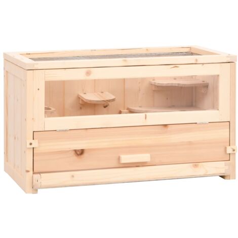Vidaxl – Cage à hamster en bois massif 60x30x35 cm – Toit en treillis métallique pour ventilation – Facile à nettoyer avec porte avant et plateau extractible (1/6)