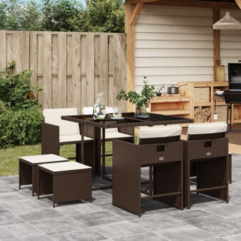 vidaXL Ensemble à manger de jardin et coussins 9 pcs marron poly rotin