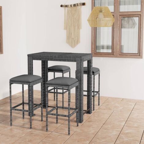 Vidaxl – Ensemble table et chaise de jardin 5 places – Résine tressée grise – Cadre en acier robuste – Coussin confortable – Table carrée