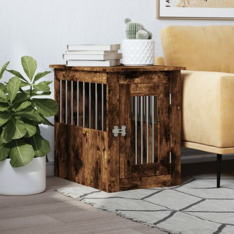Vidaxl – Meuble de cage pour chien chêne fumé 45x62x59 cm – Bois d'ingénierie et acier – Porte verrouillable – Capacité 40 kg