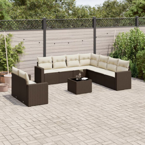 Salon de jardin 10 pcs avec coussins marron résine tressée vidaXL (1/4)