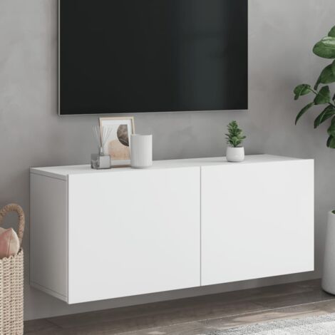 Vidaxl – Meuble TV mural blanc 100x30x41 cm – Bois d'ingénierie durable – Design mural pour gain de place – Grand espace de rangement