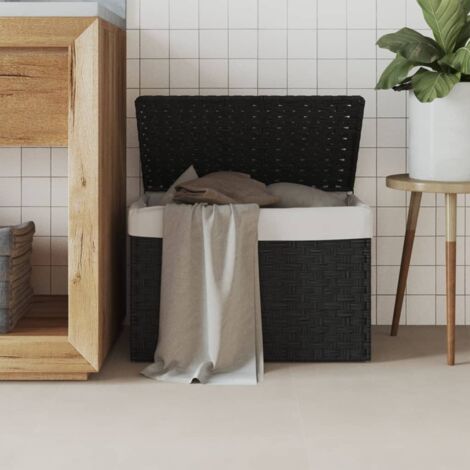 Vidaxl – Panier à linge noir 55,5x35x34 cm – Résine tressée résistante aux intempéries – Couvercle anti-odeurs – Sac intérieur amovible
