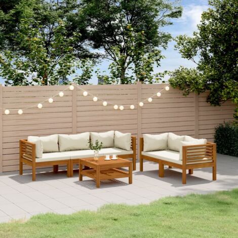 vidaXL Salon de jardin 6 pcs avec coussin crème Bois d'acacia solide