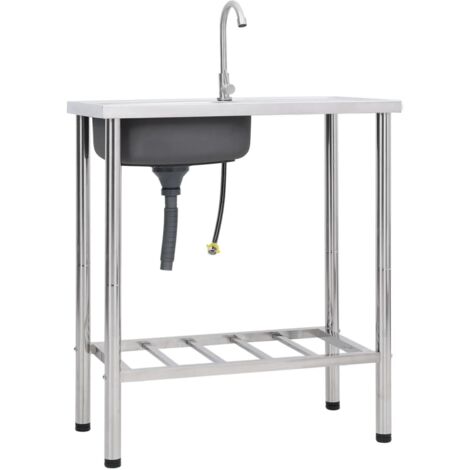 Vidaxl – Évier de camping en acier inoxydable avec robinet – Bassin extra-profond et égouttoir – Résistant aux rayures et anti-salissures