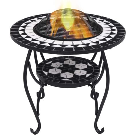 Vidaxl – Table de foyer mosaïque ronde 68 cm – Céramique noir et blanc – Support 4 pattes – Barbecue et chauffage extérieur (1/6)