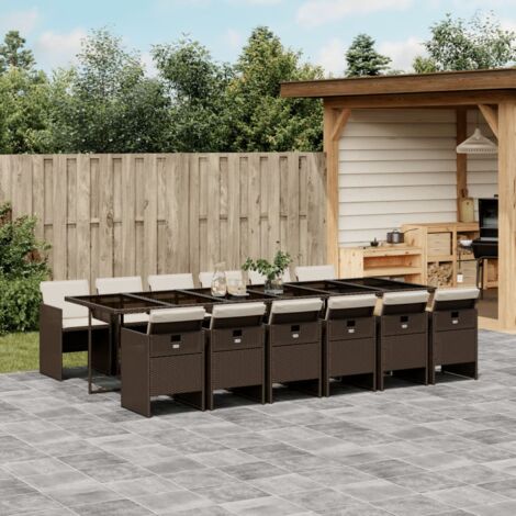 vidaXL Ensemble à manger de jardin avec coussins 13 pcs marron rotin
