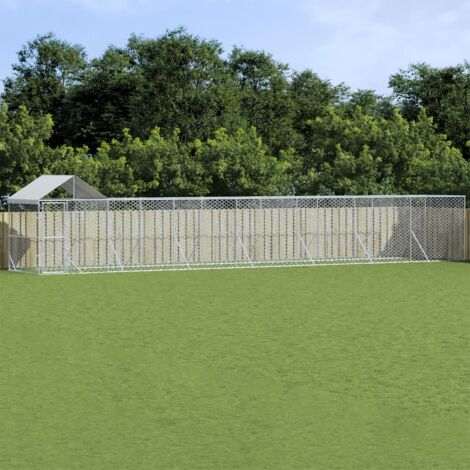 Chenil d'extérieur pour chiens avec toit argenté 14x2x2,5 m vidaXL