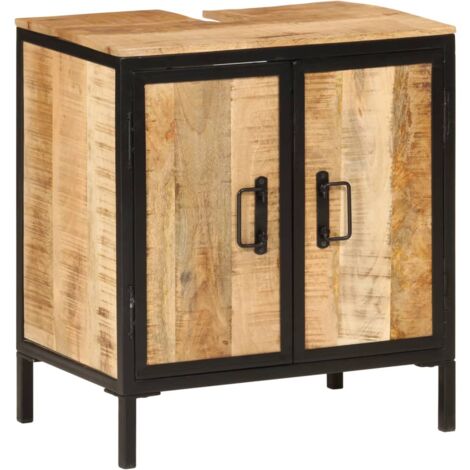 Vidaxl – Meuble lavabo de salle de bain en bois de manguier massif et fer – Dimensions 55x35x60 cm – Fixation murale recommandée (1/6)