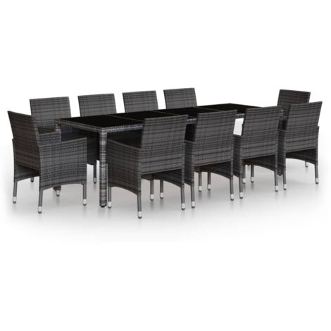 Vidaxl – Ensemble table et chaises de jardin 11 pcs – Résine tressée gris – Table 250x100cm avec verre trempé – Chaises résistantes aux intempéries