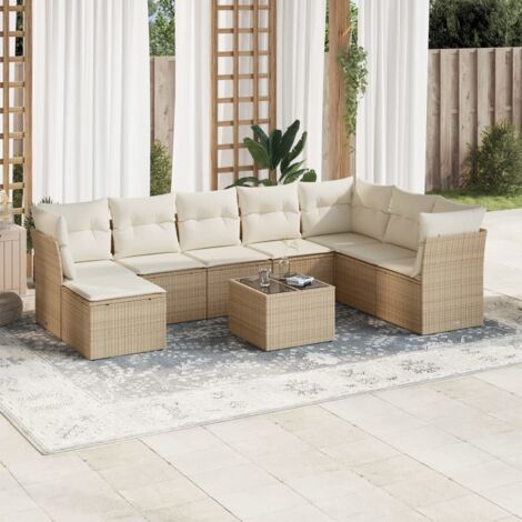vidaXL Salon de jardin avec coussins 9 pcs beige résine tressée (1/3)