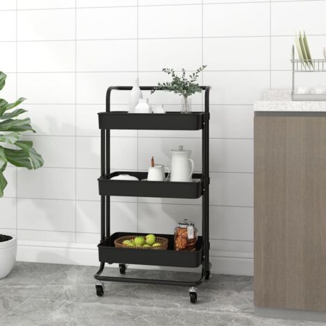 vidaXL Chariot de cuisine 3 niveaux Noir 42x35x85 cm Fer et ABS (1/5)