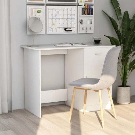 Vidaxl – Bureau droit blanc 100x50x76 cm – Bois d'ingénierie – Tiroir intégré – Parfait pour espaces étroits