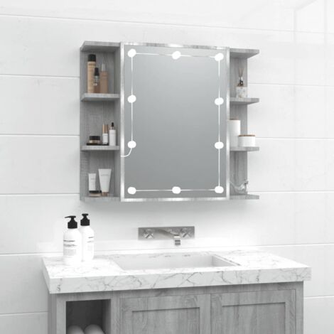 Vidaxl – Miroir lumineux de salle de bain 70x16,5x60 cm – Bois d'ingénierie – Résistant à l'humidité – Lumières LED avec USB – Armoire à miroir sonoma gris (1/4)
