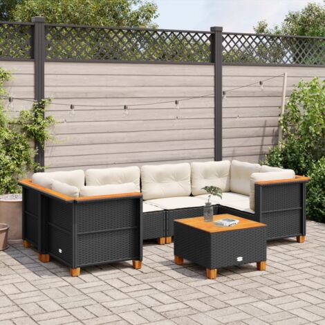 vidaXL Salon de jardin 7 pcs avec coussins noir résine tressée (1/5)