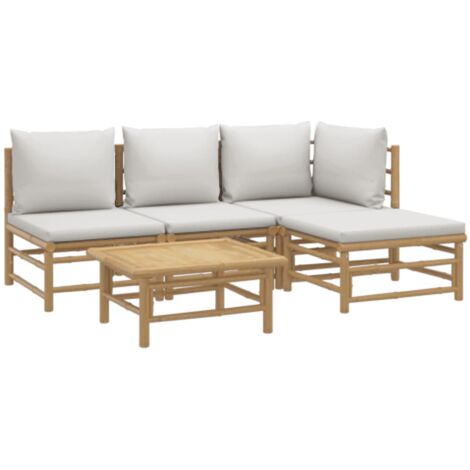 Salon de jardin 5 pcs avec coussins gris clair bambou vidaXL