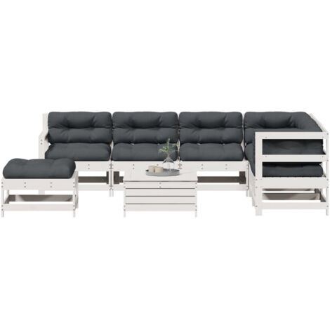 vidaXL Salon de jardin avec coussins 8 pcs blanc bois de pin massif (1/5)