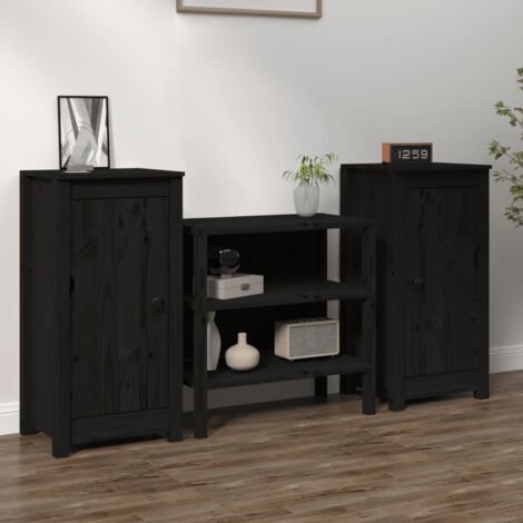 Buffets 2 pcs noir 39x35x80 cm bois massif de pin vidaXL