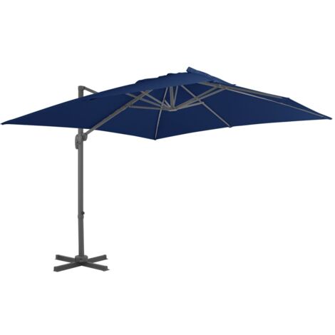 Vidaxl – Parasol déporté 300x300cm en aluminium bleu azur – Tissu anti-UV et décoloration – Inclinaison 360° avec manivelle – Base croisée robuste