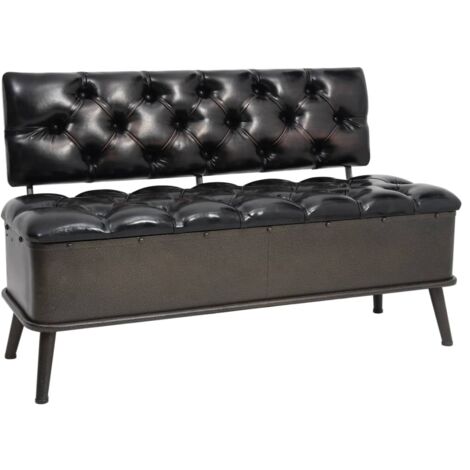Vidaxl – Banc de rangement vintage 110 cm – Similicuir noir – Siège rembourré et dossier – Pieds en acier pour couloir, salon, chambre