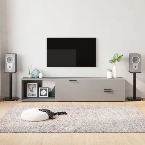 Vidaxl – Supports d'enceintes hifi en verre trempé noir – Lot de 2 – Construction en aluminium – Gestion des câbles intégrée – Antidérapants