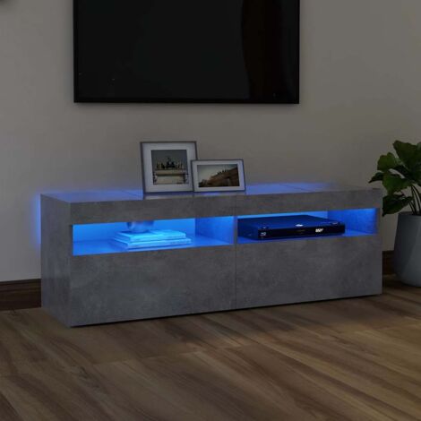 Vidaxl – Meuble TV avec lumières LED – Gris béton – Dimensions 120x35x40 cm – Construction robuste et facile à nettoyer (1/4)