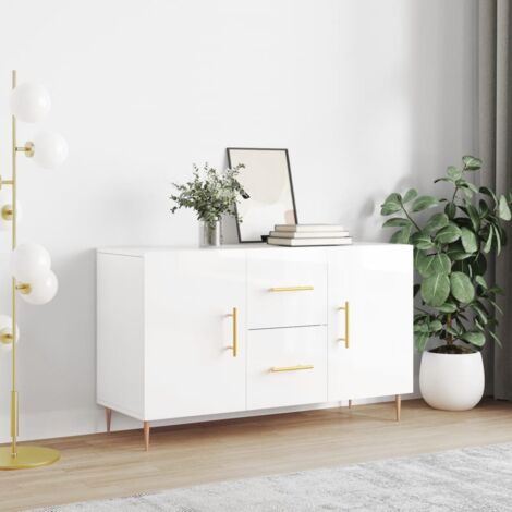 Vidaxl – Buffet blanc brillant 100x36x60 cm en bois d'ingénierie – Pieds en métal – Grand espace de rangement – Résistant à l'humidité (1/6)