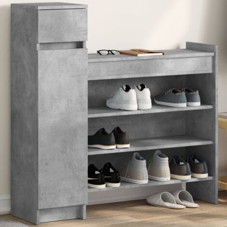 Vidaxl – Armoire à chaussures gris béton – Bois d'ingénierie – Dimensions 100,5 x 28 x 100 cm – 12 paires – Tiroir et 4 étagères (1/5)