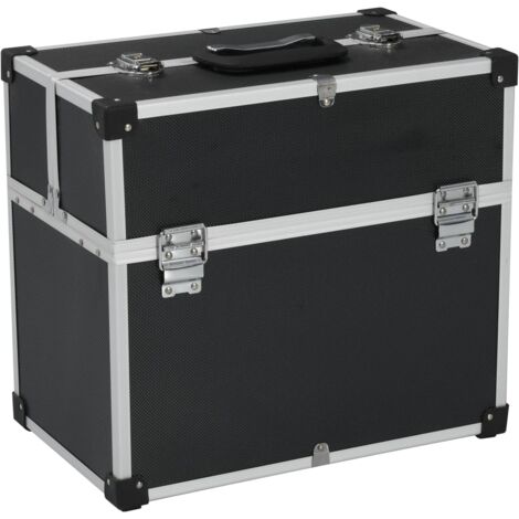 Vidaxl – Malette de rangement aluminium noir 38x22,5x34 cm – Résistante à l'eau – 6 plateaux extensibles – Verrouillable avec 2 clés (1/7)