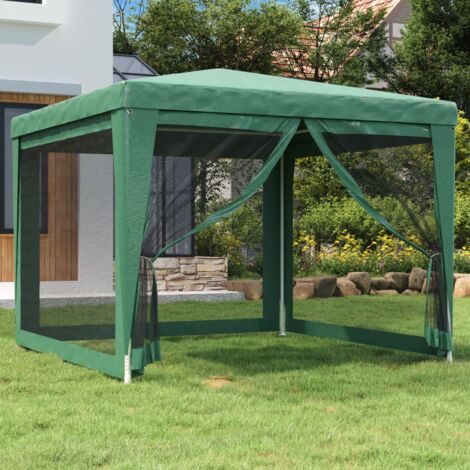 Tente de fête avec 4 parois latérales en maille Vert 3x3 m PEHD vidaXL
