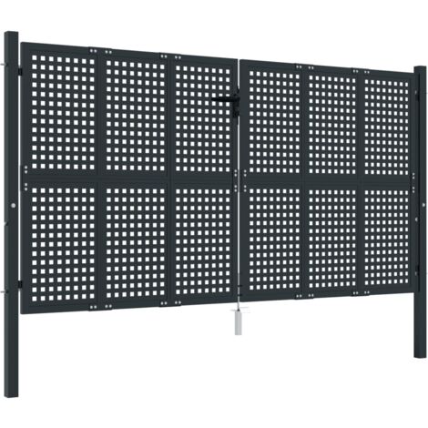 Vidaxl – Portail de jardin en acier anthracite 300 x 150 cm – Résistant à la corrosion – Avec serrure et poignée – Poteaux inclus