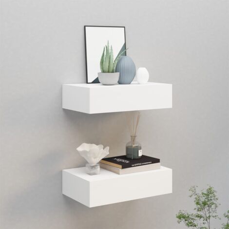 Vidaxl – Étagères murales à tiroirs 2 pcs – MDF blanc 40x23,5x10 cm – Charge max 10 kg – Fixation murale incluse