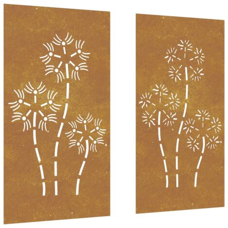 Vidaxl – Décorations murales de jardin 2pcs 105x55 cm en acier corten – Anti-corrosives – Design creux de fleurs – Couleur marronne