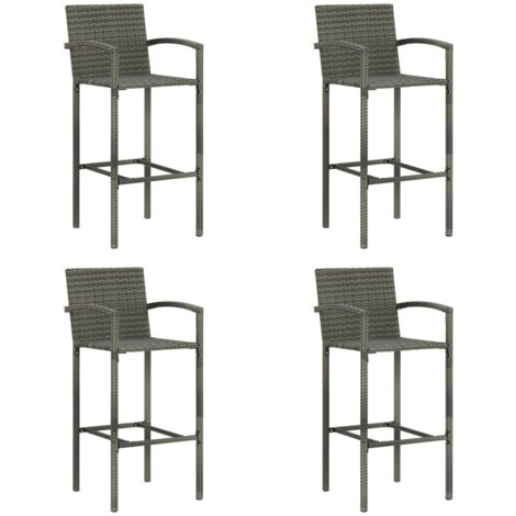 Vidaxl – Lot de 4 tabourets de bar gris en résine tressée – Hauteur d'assise 80 cm – Cadre en acier enduit de poudre – Pour intérieur et extérieur