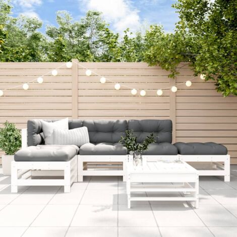 Salon de jardin 6 pcs avec coussins blanc bois massif vidaXL (1/5)