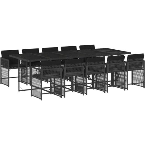 vidaXL Ensemble à manger de jardin 11 pcs coussins noir résine tressée