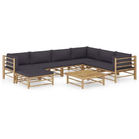 vidaXL Salon de jardin 8 pcs avec coussins gris foncé bambou