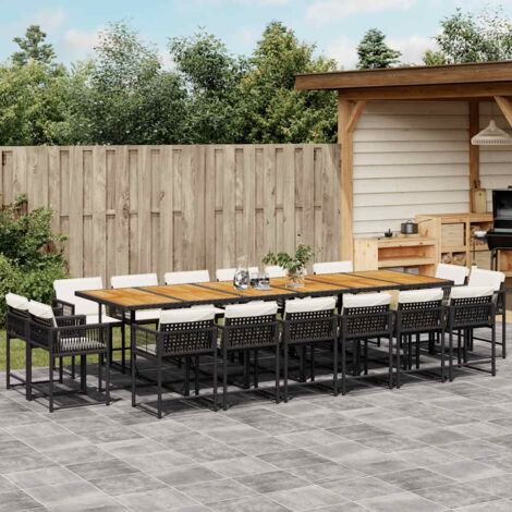 Ensemble à manger de jardin 17 pcs coussins noir résine tressée vidaXL