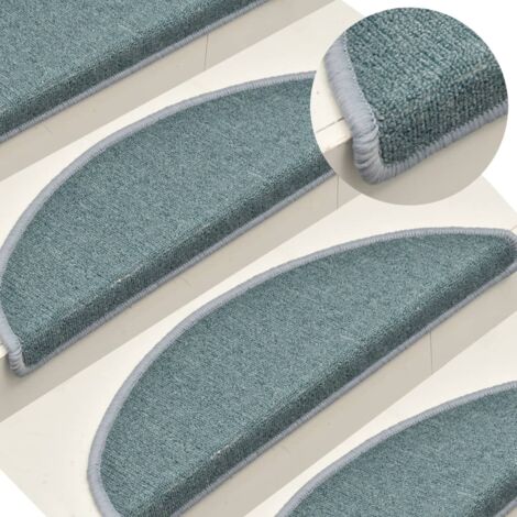 Tapis d'escalier 15 pièces 56 x 17 x 3 cm Bleu mer Demi-rond vidaXL