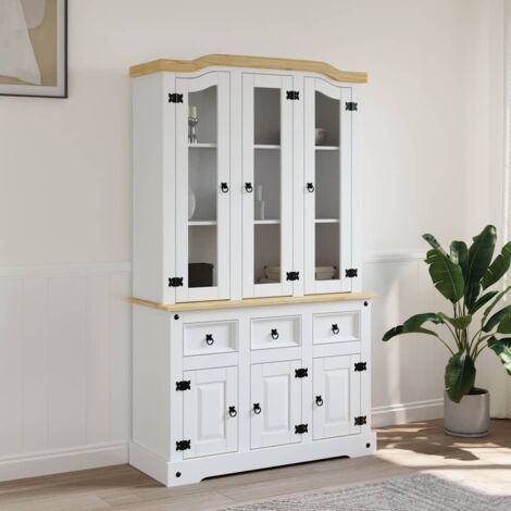 Vidaxl – Buffet haut Corona blanc 112x43x196 cm en bois massif pin mexicain – Grand espace de rangement avec étagères et tiroirs – Design élégant (1/5)