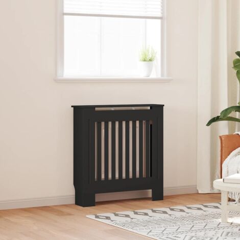 Vidaxl – Cache-radiateur MDF noir 78 cm – Design à lattes modernes – Dimensions 78 x 19 x 81,5 cm – Espace de rangement pour livres et décorations