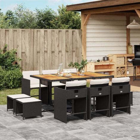 vidaXL Ensemble à manger de jardin 11 pcs coussins noir résine tressée (1/5)