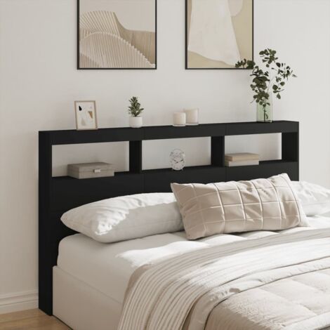 Armoire tête de lit avec LED noir 180x17x102 cm vidaXL