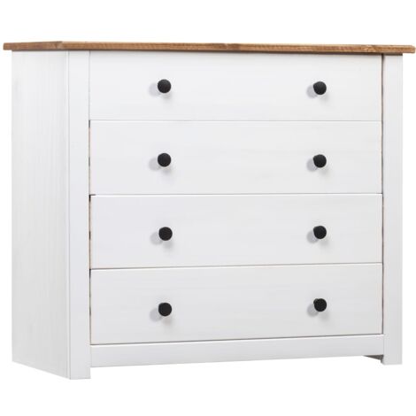 Vidaxl – Armoire latérale blanche 80x40x73 cm en pin massif – 4 tiroirs – Meuble d'appoint pour rangement et exposition d'objets décoratifs