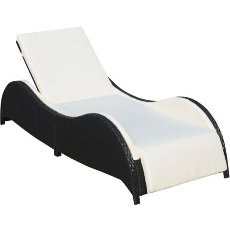 vidaXL Chaise longue avec coussin Résine tressée Noir (1/5)
