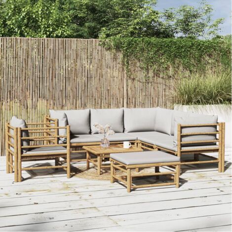 Salon de jardin 8 pcs avec coussins gris clair bambou vidaXL