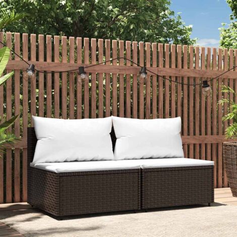Vidaxl – Canapés centraux de jardin 2 pcs – Résine tressée marron – Coussins en polyester – Dimensions 63x63x57,5 cm – Pour utilisation extérieure