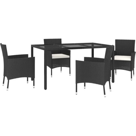 vidaXL Ensemble à manger de jardin coussins 5pcs Noir Résine tressée